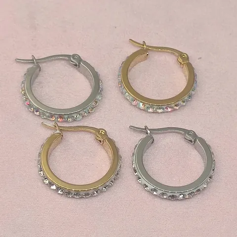 Mode Edelstahl Strass Creolen Für Damen Minimalistische Mikro-Pave Runde Kleine Ohrstecker Gold Silber Schmuck