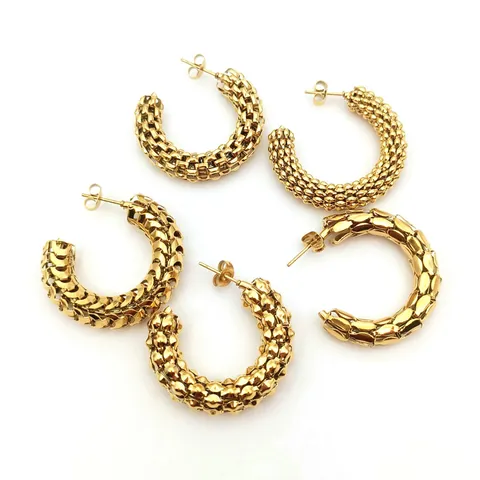 Vintage Edelstahl Mesh Hoop Ohrringe Für Frauen Unregelmäßige Hohle Mesh C-Förmige Statement Ohrstecker Individueller Leichter Schmuck