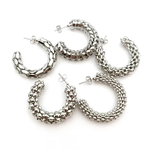 Vintage Edelstahl Mesh Hoop Ohrringe Für Frauen Unregelmäßige Hohle Mesh C-Förmige Statement Ohrstecker Individueller Leichter Schmuck
