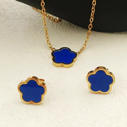 Light Luxury Five Leaf Clover Flower Jewelry Set Stainless Steel Necklace And Stud Earrings Set For Women Floral Elegant Bijoux