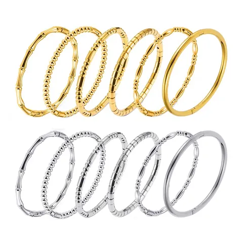 Stainless Steel Bamboo Joint Beaded Bangle For Women Gold Silver Plated Oval Minimalist Personalized Cuff Bracelet Jewelry