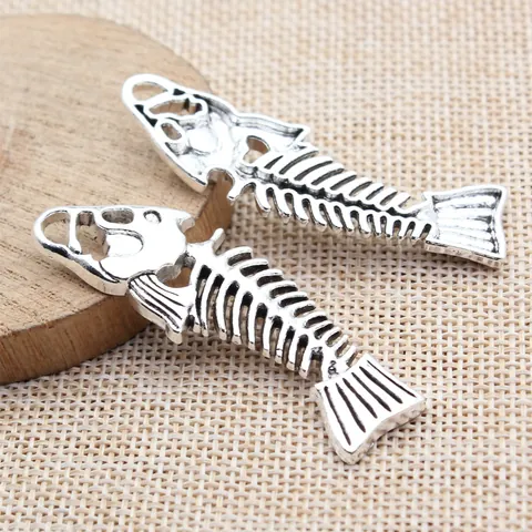 Vintage Zinc Alloy Fish Bone Pendant Charms For DIY Jewelry Making Antique Bronze Skeleton Findings Metal Craft Accessories