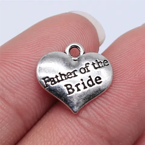 Vintage Antique Silver Zinc Alloy Heart Pendant Engraved Father Of The Bride Wedding DIY Jewelry Making Heart Charm