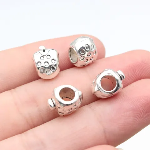 Cuentas de Agujero Grande de Fresa de Aleación de Plata Antigua Dije de Fruta para Pulsera DIY Accesorios de Joyería