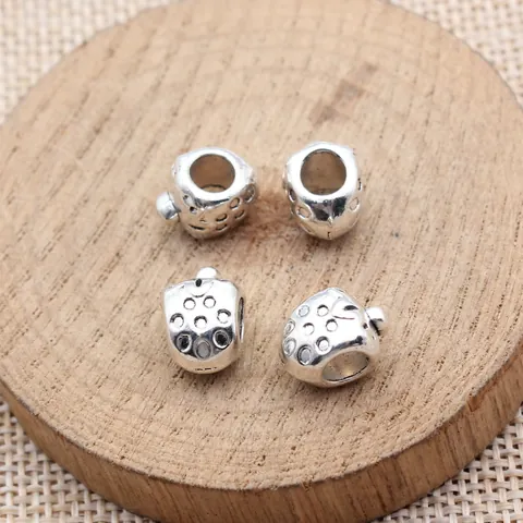 Cuentas de Agujero Grande de Fresa de Aleación de Plata Antigua Dije de Fruta para Pulsera DIY Accesorios de Joyería