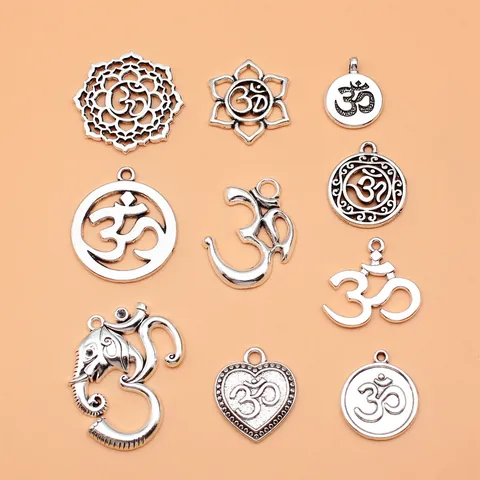 Antiksilber OM Yoga Symbol Anhänger Legierung Ganesha Herz Mandala Für DIY Schmuckherstellung Zubehör Vintage Anhänger