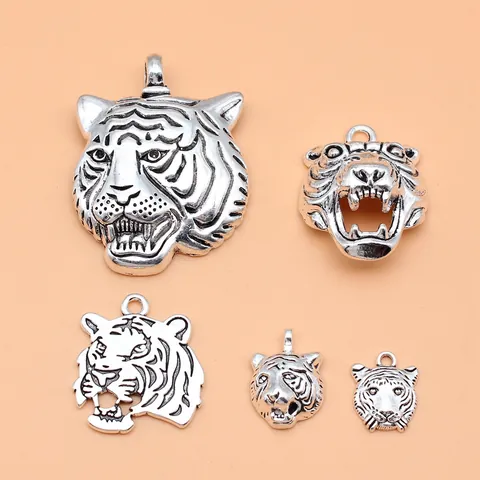 Antique Silver Tiger Head Alloy Charms Pendants For DIY Jewelry Making Accessories Vintage Animal Jewelry Making Findings