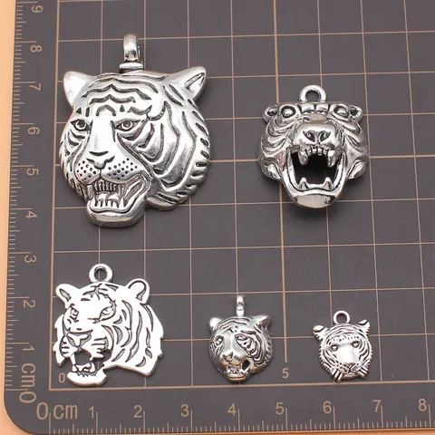 Antique Silver Tiger Head Alloy Charms Pendants For DIY Jewelry Making Accessories Vintage Animal Jewelry Making Findings