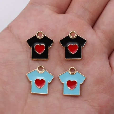 DIY Alloy Enamel T-Shirt Heart Charm Pendants For Necklace Bracelet Earring Jewelry Making Crafts Accessories For Women Girls