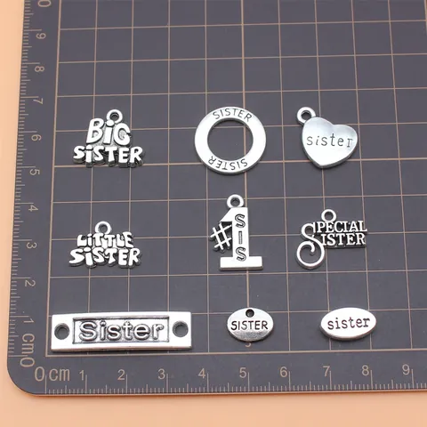 Antiksilber Legierung Schwester Thema Anhänger Für DIY Schmuckherstellung Sammlung Big Little Special Sister Pendants Herz Rund Metall Gravierte Zubehör Für Halskette Armband