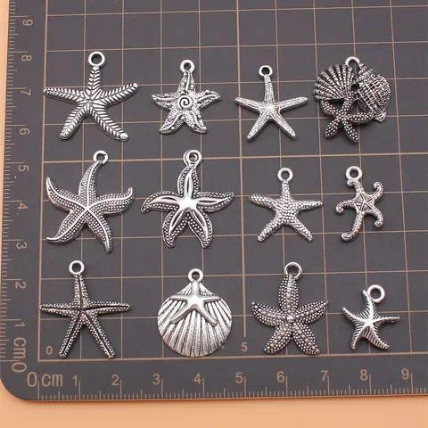 Antique Silver Alloy Starfish Shell Charms For DIY Jewelry Making Mixed Marine Life Theme Ocean Style Craft Accessories