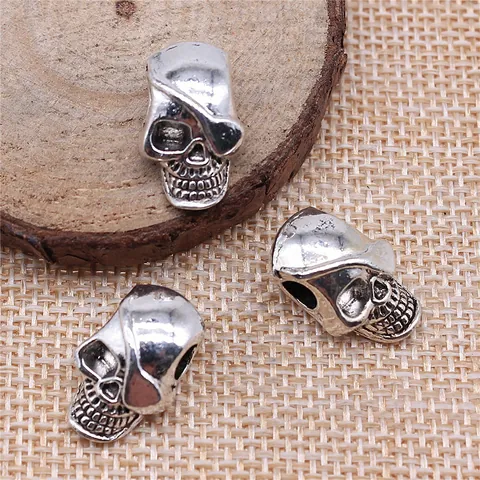 Bronze Antique Pirate Crâne Perles à Gros Trous Alliage Rétro Gothique Breloques Pour DIY Bracelet Collier Fabrication de Bijoux