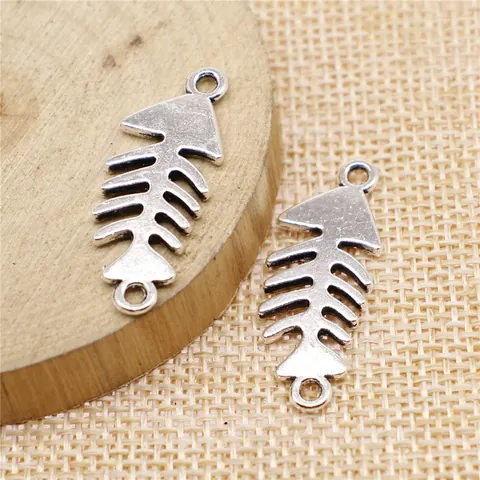 Vintage Metal Fish Bone Connector Charms Antique Bronze Silver Alloy Fish Skeleton Pendants For Necklace Bracelet Jewelry DIY