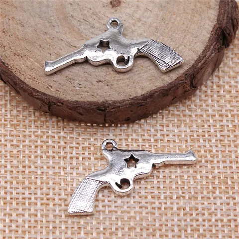 Retro Alloy Handgun Shape Pendant Charm DIY Jewelry Making Materials Antique Silver Bronze Hollow Star Pistol Accessories