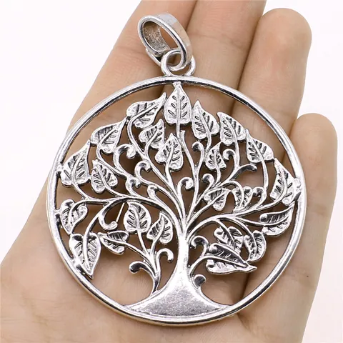 Colgante Grande Árbol De La Vida Aleación Vintage Redondo Hueco Plata Antigua Oro Galvanizado Dije DIY Accesorios Collar Joyería Mujer