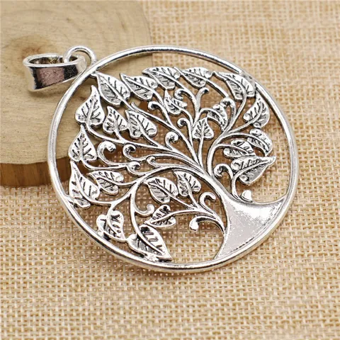 Colgante Grande Árbol De La Vida Aleación Vintage Redondo Hueco Plata Antigua Oro Galvanizado Dije DIY Accesorios Collar Joyería Mujer