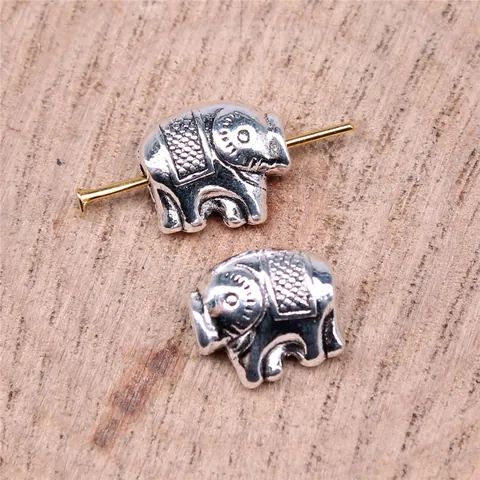 Cuentas Espaciadoras de Elefante Retro Oro Plata Antiguo Dijes de Animales de Metal Cuentas de Agujero Grande para Joyería DIY