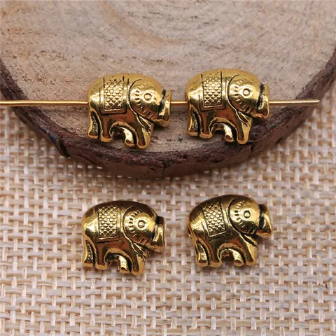 Cuentas Espaciadoras de Elefante Retro Oro Plata Antiguo Dijes de Animales de Metal Cuentas de Agujero Grande para Joyería DIY
