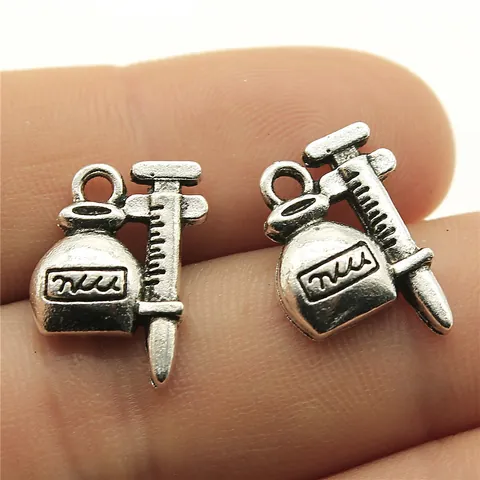 Antique Silver Syringe And Medicine Bottle Pendant Alloy Medical Theme Charms For DIY Jewelry Making Accessories Retro Style