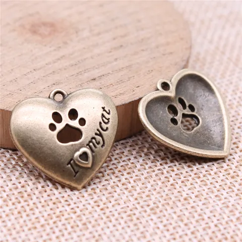 I Love My Cat Herz Anhänger Hohl Pfote Antik Bronze Silber Legierung Charms DIY Schmuckherstellung Tier Thema Zubehör