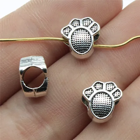Antique Silver Alloy Animal Paw Print Charms Large Hole Beads For DIY Jewelry Making Crafts Findings Dog Cat Paw Spacers
