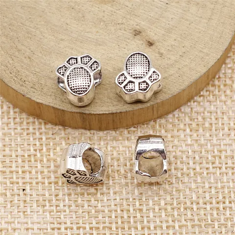 Antique Silver Alloy Animal Paw Print Charms Large Hole Beads For DIY Jewelry Making Crafts Findings Dog Cat Paw Spacers