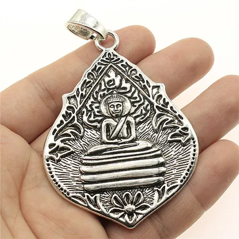 Antique Silver Buddha Bodhi Leaf Pendant Large Alloy Religious Charm For DIY Jewelry Making Retro Buddhist Necklace Pendant Accessories