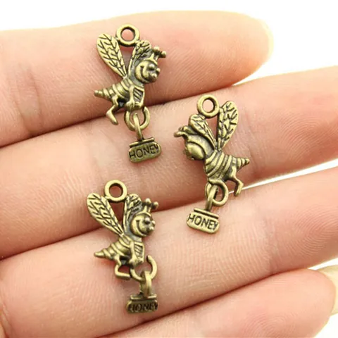 Ciondolo Ape in Lega Vintage Charms Barattolo di Miele Argento Bronzo Antico Ciondoli Insetti in Metallo per Gioielli Fai da Te