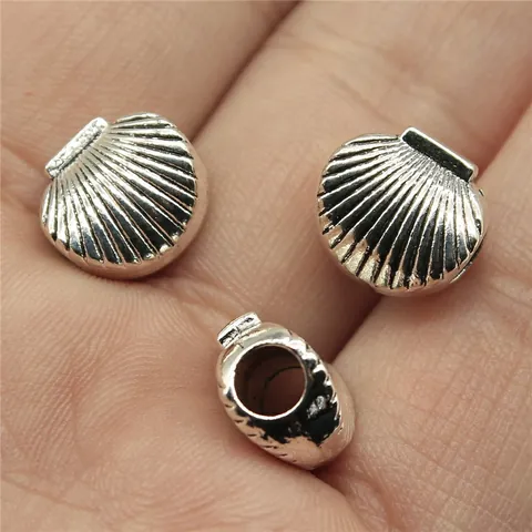 Antique Silver Alloy Shell Pendants For DIY Jewelry Making 11x11x7mm Large Hole Beads Antique Silver Charm Pendants Accessories