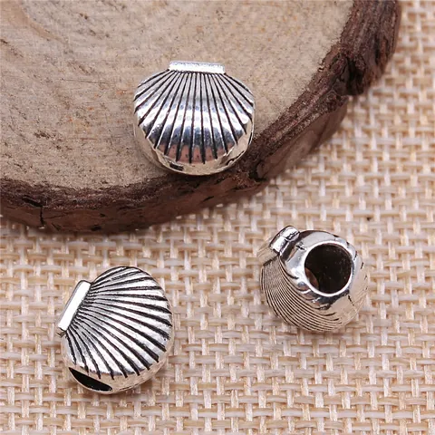 Antique Silver Alloy Shell Pendants For DIY Jewelry Making 11x11x7mm Large Hole Beads Antique Silver Charm Pendants Accessories