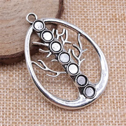 Antique Silver Alloy Hollow Tree Of Life Seven Chakra Pendant Jewelry Making Accessory For DIY Necklace Bracelet Craft Findings