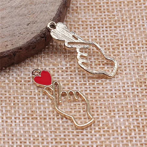Retro Zinc Alloy Finger Heart Hand Gesture Pendant With Red Enamel Charm For DIY Jewelry Making Necklace Bracelet KC Gold Hand Sign Charm For Women