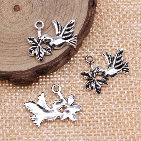 Antique Zinc Alloy Pigeon Olive Branch Pendant For DIY Jewelry Making Peace Dove Charm Retro Craft Pendant Accessories
