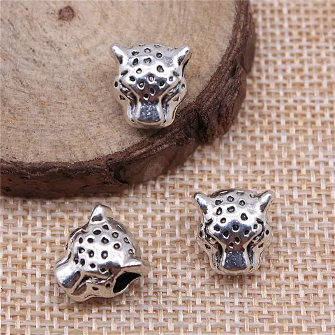 Retro Antik Silber Zinklegierung Leopard Kopf Großlochperlen Tier Charms Zwischenperlen Für DIY Schmuckherstellung Basteln