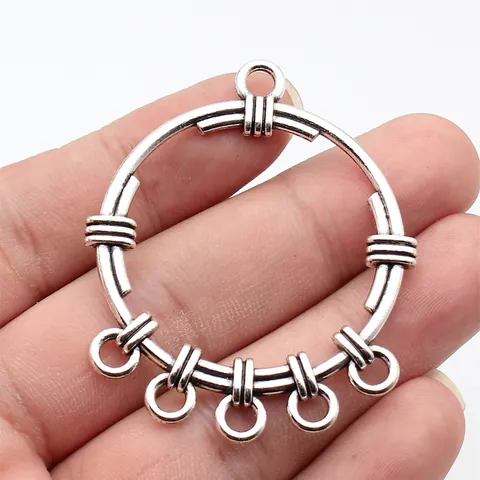 Vintage Hollow Round Earring Connector Pendant Antique Silver Zinc Alloy Geometric Circular Chandelier Base Jewelry Components For DIY