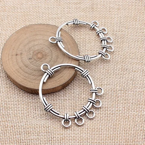 Vintage Hollow Round Earring Connector Pendant Antique Silver Zinc Alloy Geometric Circular Chandelier Base Jewelry Components For DIY
