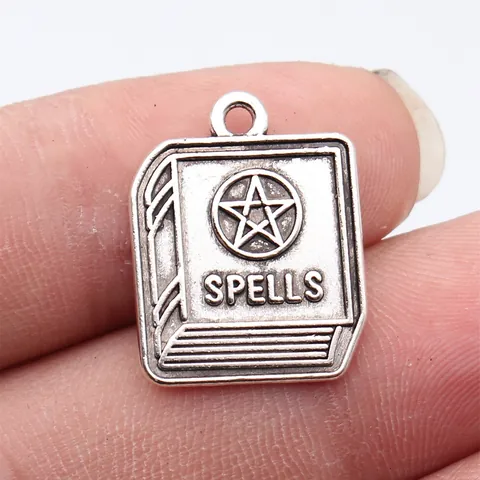 Antique Silver Zinc Alloy Pentagram Spell Book Pendant Charm DIY Jewelry Making Accessory Necklace Bracelet Spells Pendants