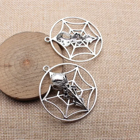 Antique Silver Round Hollow Spider Web Bird Skull Pendant Gothic Vintage Zinc Alloy Charm For DIY Jewelry Making Crafts