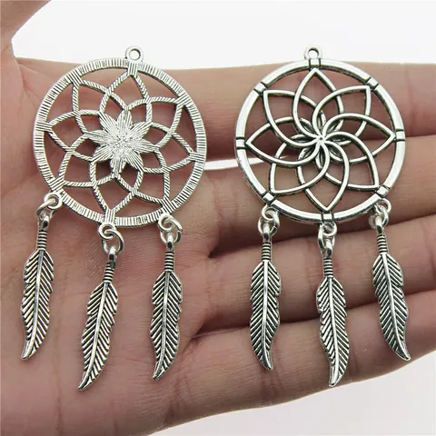 Antique Silver Dreamcatcher Pendant Zinc Alloy Feather Charms For DIY Jewelry Making Accessories Ethnic Retro Style Pendant