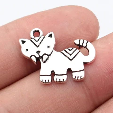 Pendentif Chat à Dents de Sabre Argent Antique Alliage de Zinc Breloque Animale pour Fabrication Bijoux DIY Accessoires Homme Femme