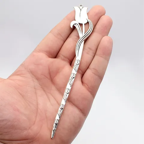 Vintage Ancient Silver Tulip Flower Metal Bookmark Large Embossed Zinc Alloy Page Marker DIY Stationery Gift For Book Lovers