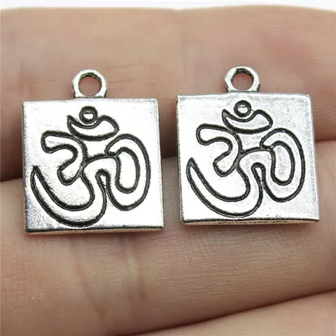 Antiek Zilveren Legering Om Symbool Vierkante Hanger Charmes Voor DIY Sieraden Maken Accessoires Retro Yoga Heilig Symbool Hangers Voor Kettingen Armbanden