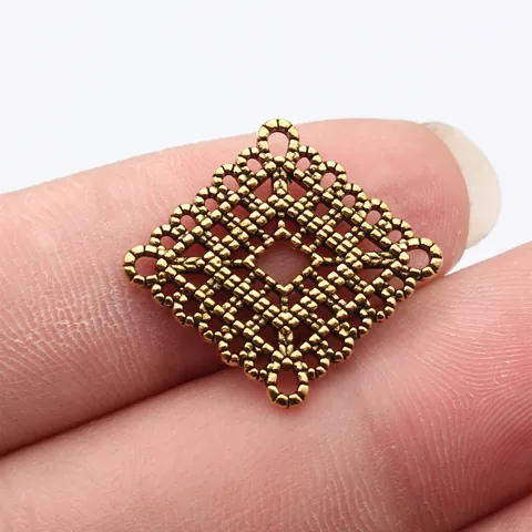 Vintage Zinklegierung Hohler Rhombus Glieder Verbinder Geometrisches Gittermuster Anhänger Charms Für DIY Schmuckherstellung Zubehör