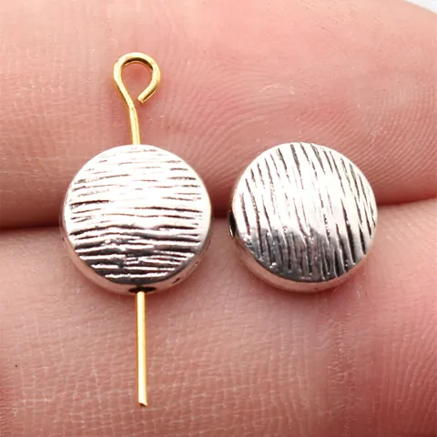 Flat Round Wood Grain Zinc Alloy Beads For DIY Jewelry Making Antique Silver Bronze Copper Retro Scratch Spacer Beads