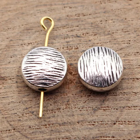 Flat Round Wood Grain Zinc Alloy Beads For DIY Jewelry Making Antique Silver Bronze Copper Retro Scratch Spacer Beads