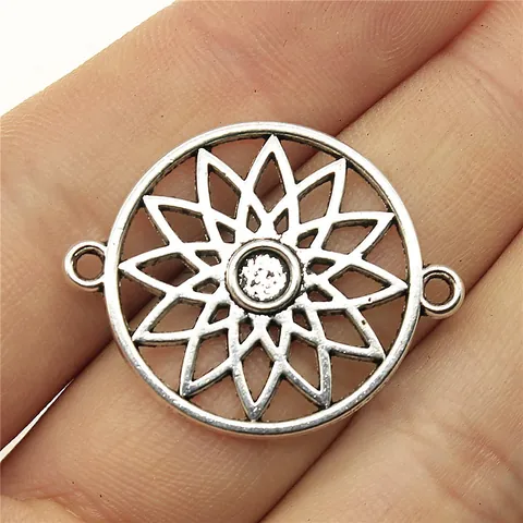 Antique Silver Dream Catcher Mandala Connector Zinc Alloy Hollow Geometric Sun Pendant For DIY Jewelry Making Findings