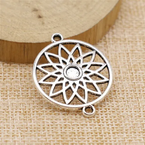 Antique Silver Dream Catcher Mandala Connector Zinc Alloy Hollow Geometric Sun Pendant For DIY Jewelry Making Findings