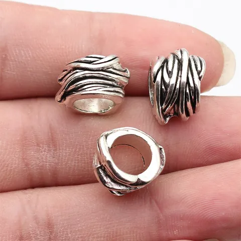 Vine Texture Large Hole Beads Zinc Alloy Dreadlock Beads For DIY Jewelry Making Antique Silver Gold Bronze Style Beads