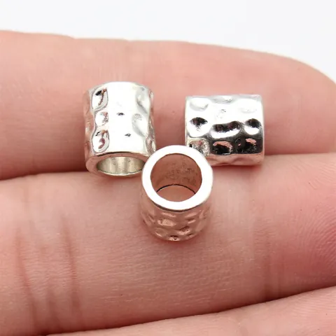 Vintage Hammered Metal Tube Beads Alloy Spacer Large Hole Beads For DIY Jewelry Making Dreadlock Hair Accessories