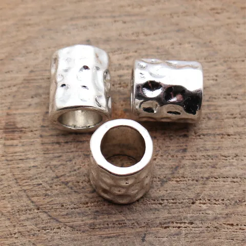 Vintage Hammered Metal Tube Beads Alloy Spacer Large Hole Beads For DIY Jewelry Making Dreadlock Hair Accessories